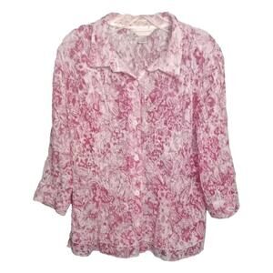 Christopher Banks Floral Button Up Blouse Top PXL Pinks White Fairy Coastal